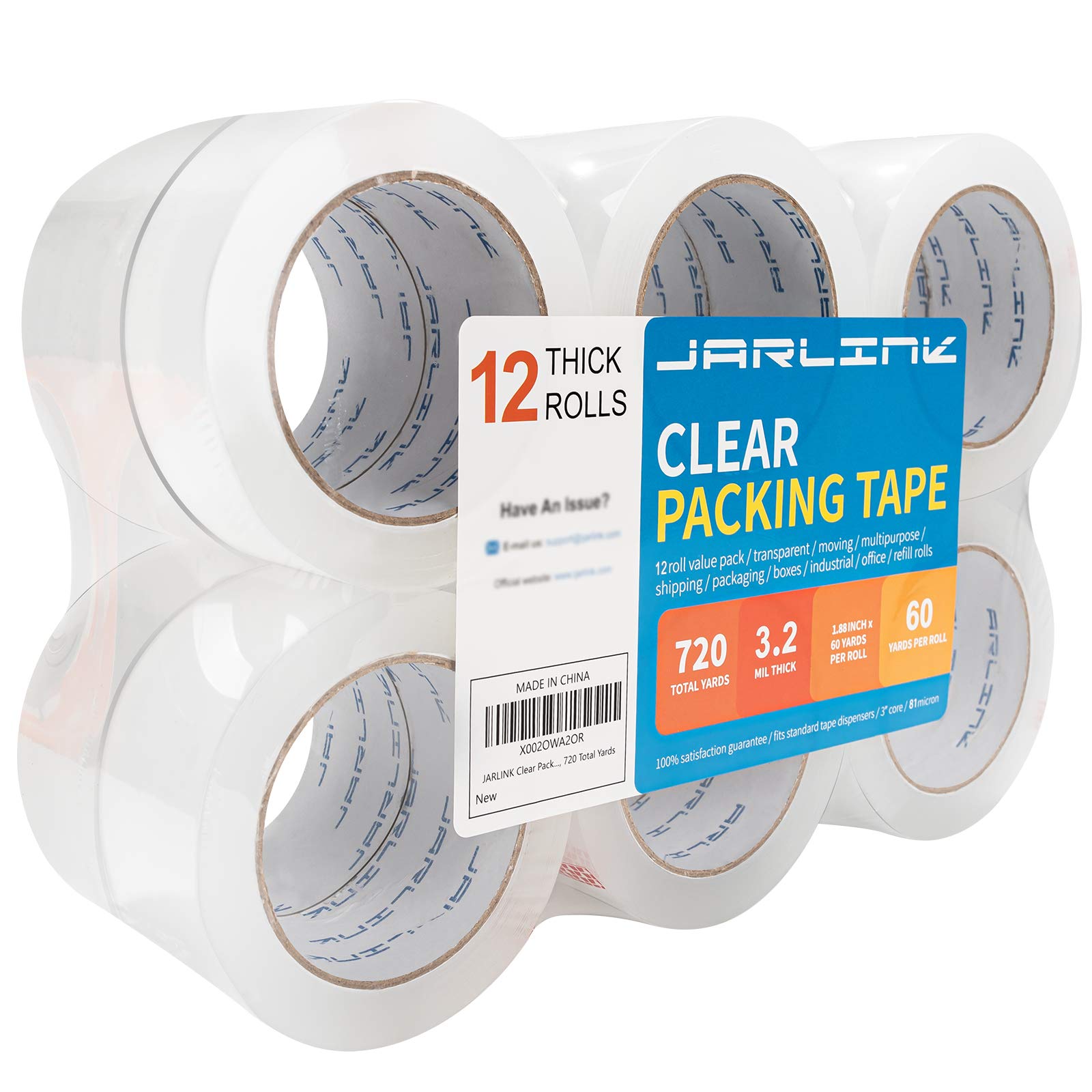 JARLINK 12 Rolls Clear Packing Tape, Heavy Duty Packaging Tape