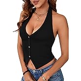 OPOIPIN Women's Halter Ribbed Knit Top V Neck Sleeveless Sexy Vest Tank Top