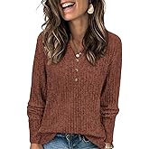 ATHMILE Sweaters for Women Fashion Fall Outfits Long Sleeve Tops Pullover V Neck Casual Loose Sweatshirt