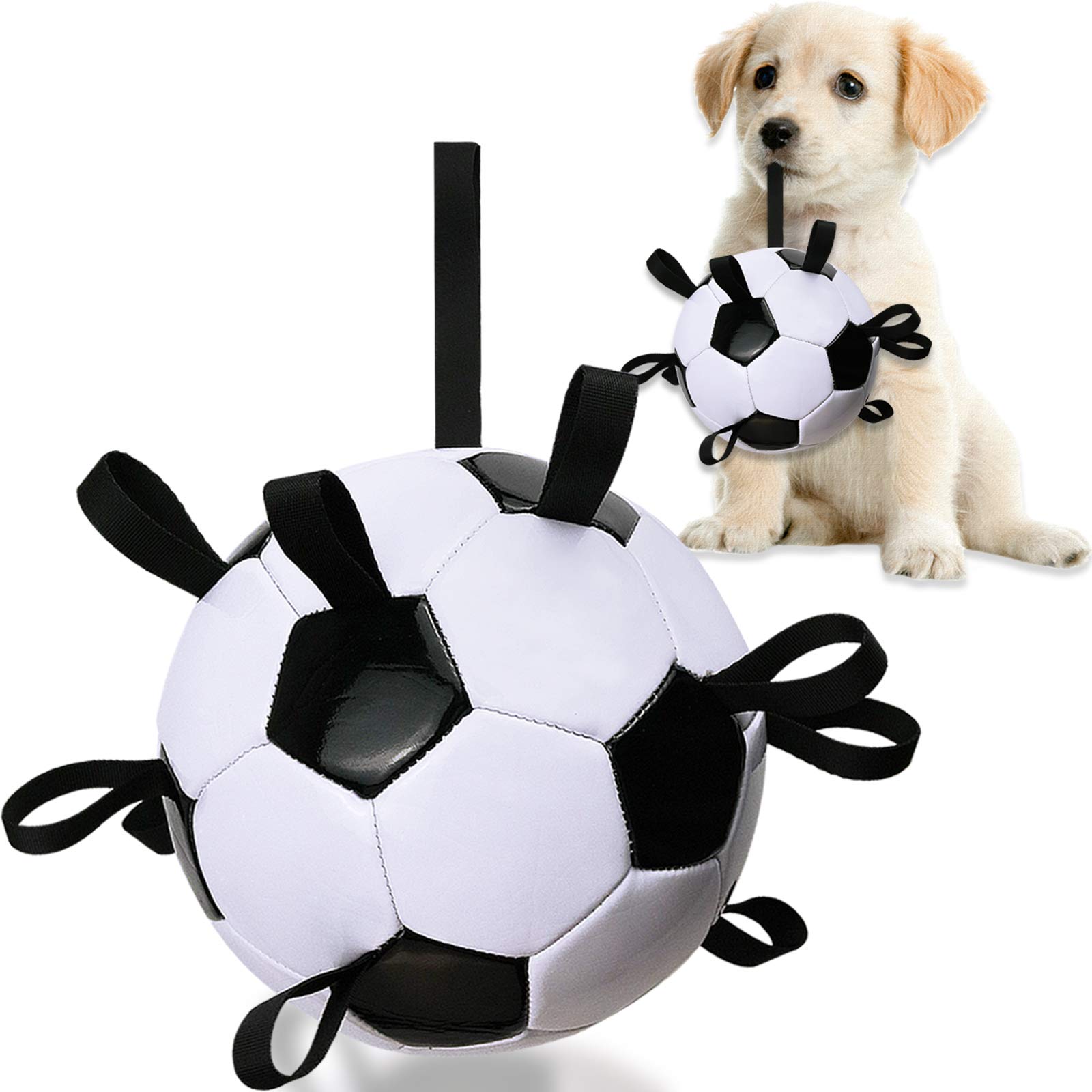 GABraden Dog Football with Grab Nylon Tabs Upgrade Durable Retrieval Straps Dog Interactive Floating Football,Dog Football Fetch Training Toy,War Dog Toy and Dog Water Toy Dog Soccer Ball (6.5 inch)