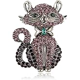 Vintage Rhinestone Cat Brooch Pin for Women Unisex Silver Plated Crystal Cluster Kitten Animal Brooches Lapel Pins Classic Wedding Party Banquet Dress Accessoriess Dainty Christmas Jewelry