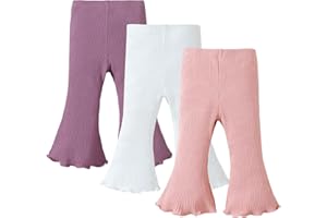 SOBOWO Baby Girls Flare Pants 3 Pack Toddler Solid Ribbed Ruffle Bell Bottoms Pants Trousers Infant Fall Winter Outfits