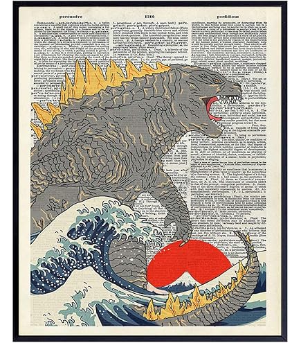 アート・デザイン・音楽 GREAT MOVIE GRAPHICS Godzilla Surfing The Great Wave by Hokusai Funny Parody