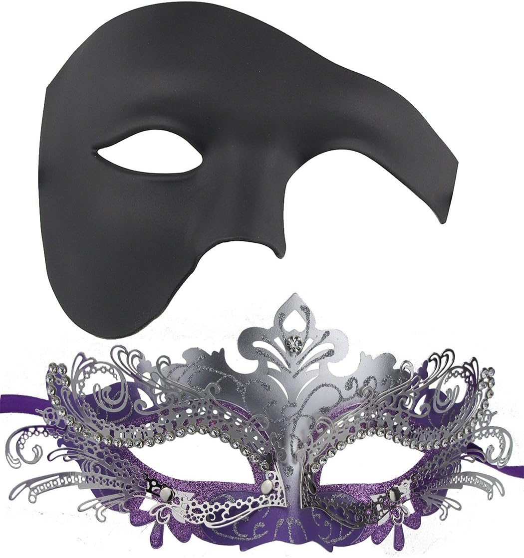 Coddsmz 2 Pack Set Masks Masquerade Ball Halloween Costumes for Men and Women (Black-1+Gold)
