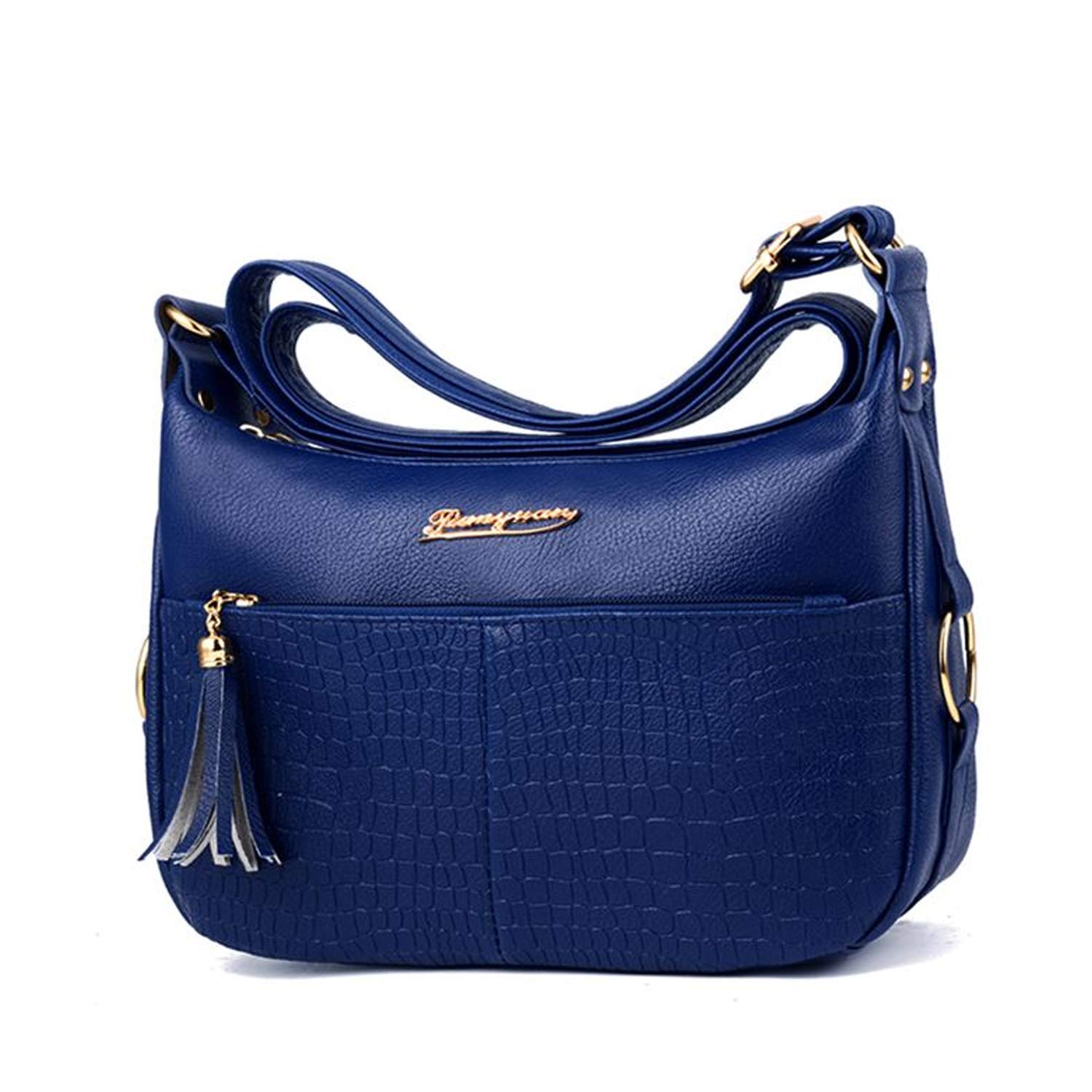 NOTAG Crossbody Bag for Women, Soft PU Leather Shoulder Bag Multi-Pocket Lightweight Travel Messenger Bag with Tassel (Blue)