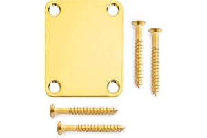 Metallor Electric Guitar Neck Plate Compatible with Strat Tele Style Electric Guitar Bass Parts Replacement 4 Holes with Screws Gold 64 x 51mm.
