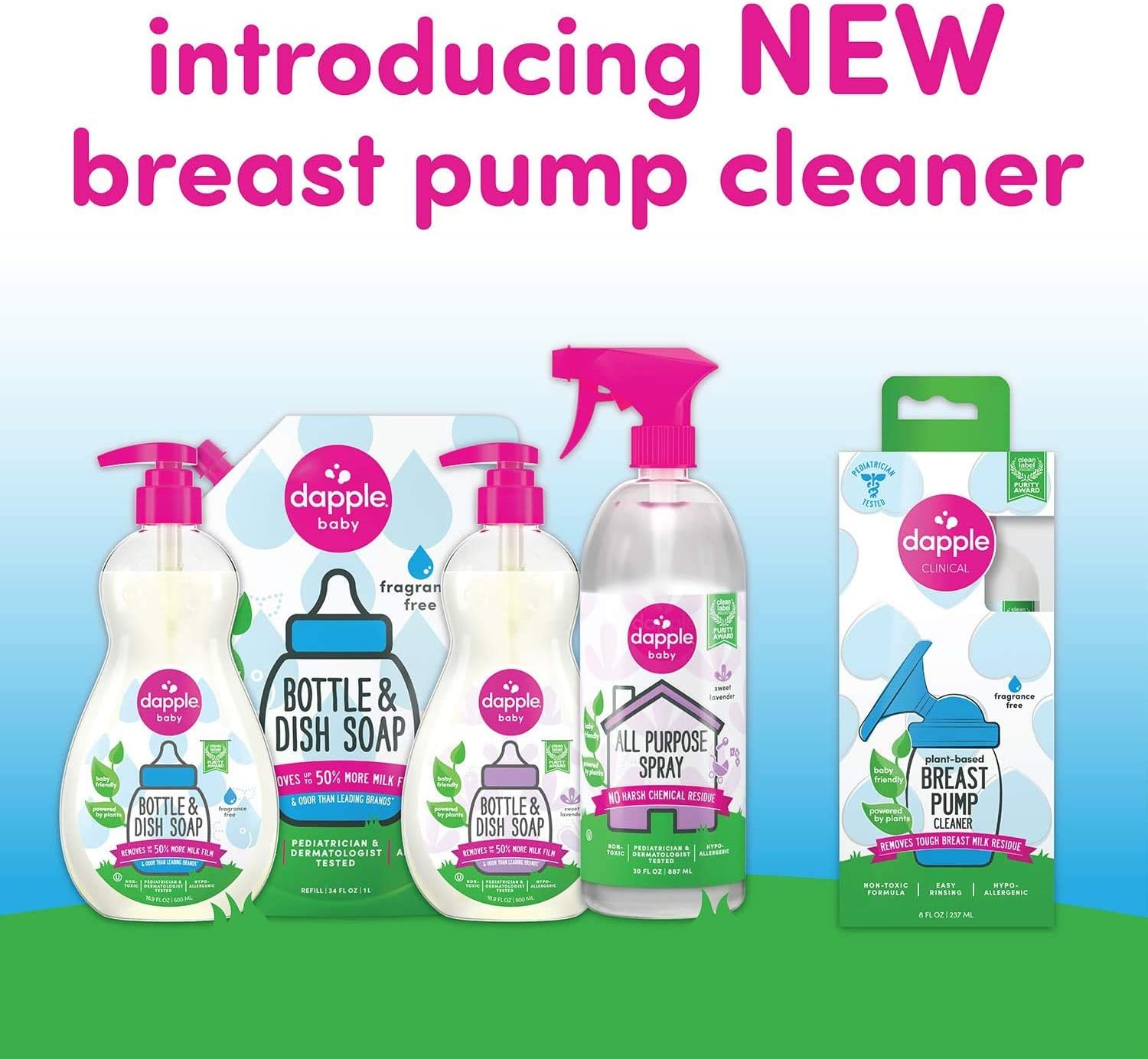 DAPPLE Baby Bottle and Dish Soap, Fragrance Free Dish Liquid, Plant Based, Hypoallergenic, 1 Pump Included, 16.9 Fluid Ounces (Pack of 3) (Packaging May Vary): Health & Personal Care