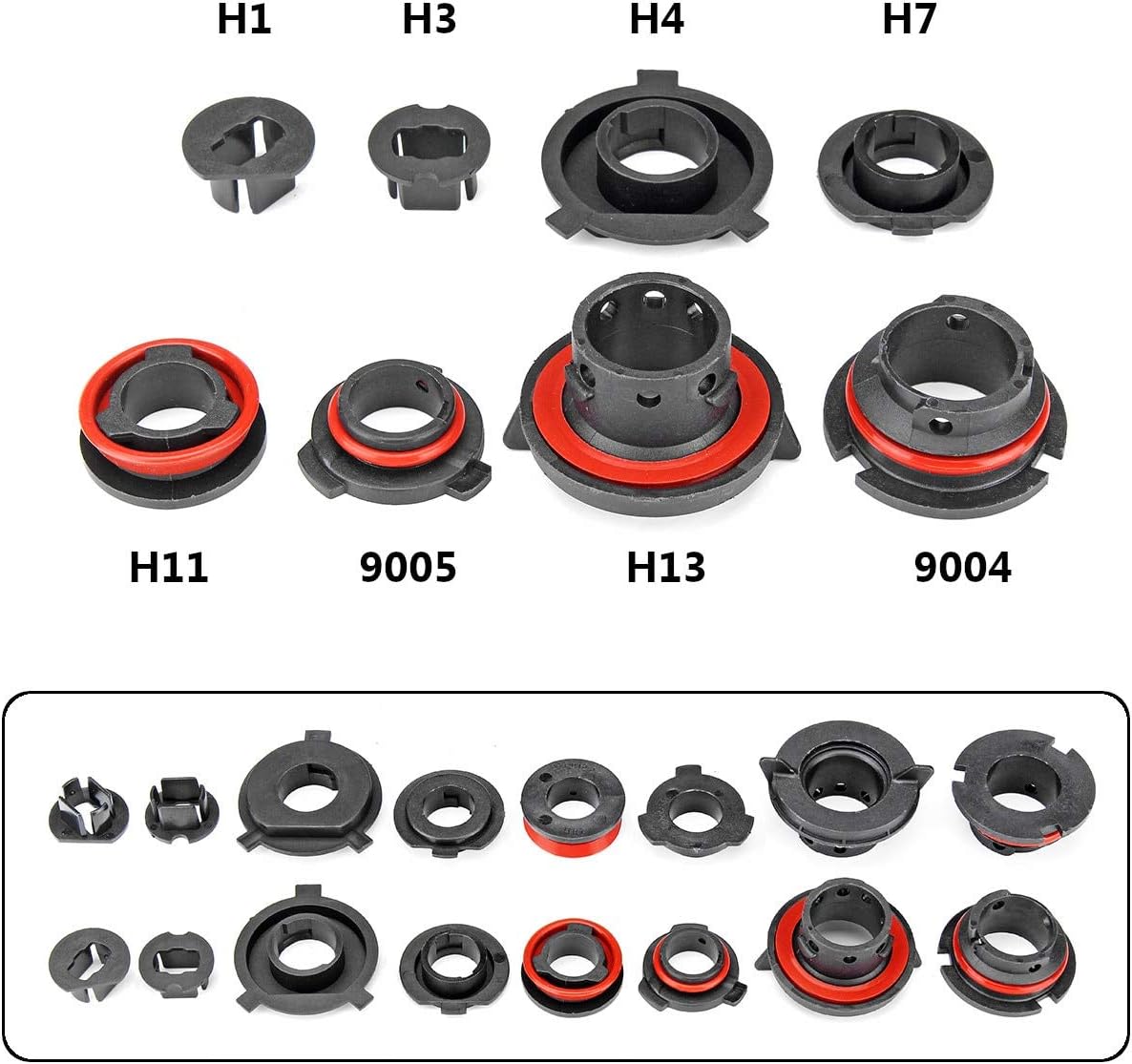 Sammiler - 1Pair Car LED Headlight Light Lamp Bulb Adapter Holder Base Sockets Retainer For H1 H3 H4 H7 H11 H13 9004 9005 9006 9007 880