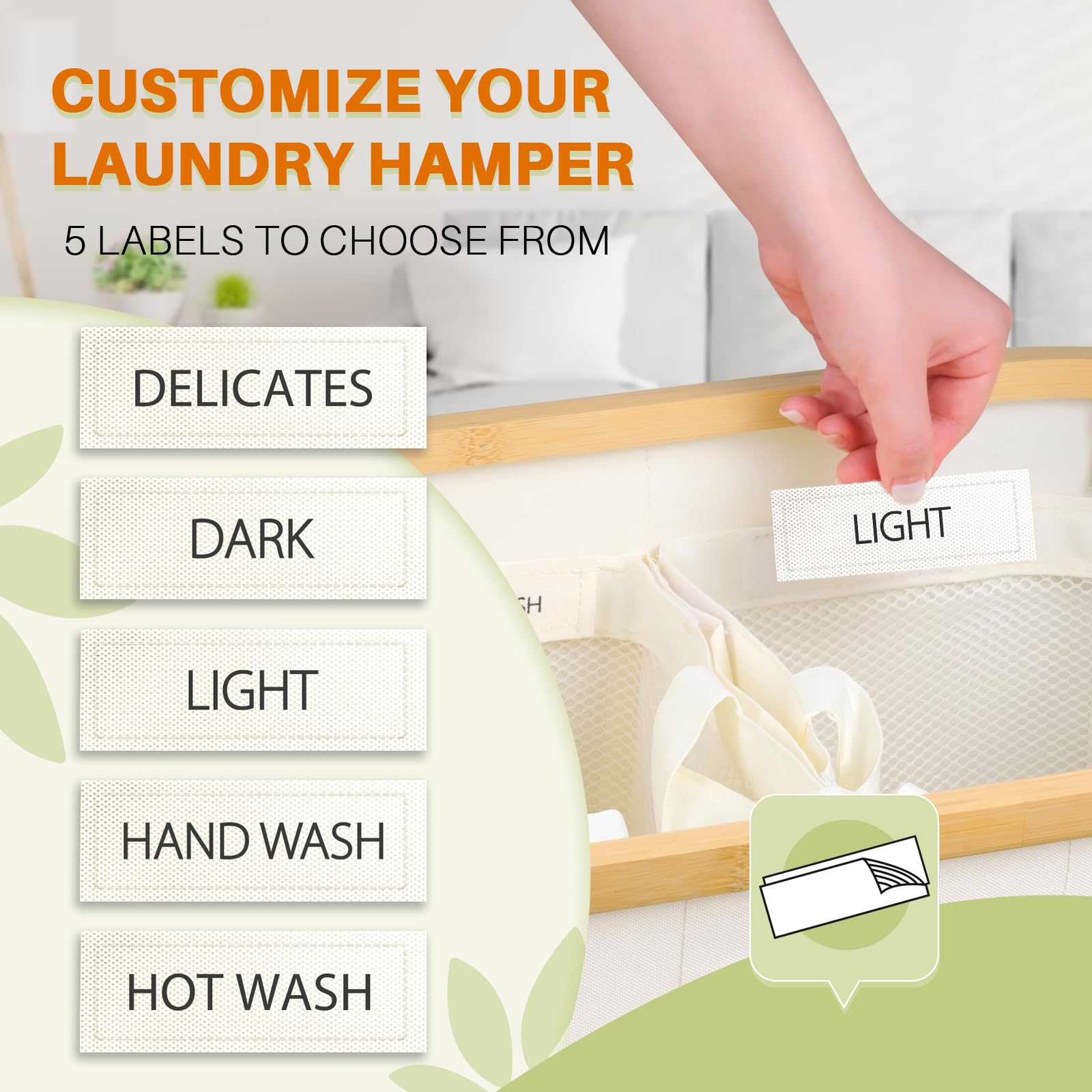 Laundry Hamper with Lid, 160L Dirty Clothes Hamper for Laundry Basket 3 Section, Extra Large Laundry Sorter Hamper 3 Compartment with Removable Inner Bags & Labels, Beige