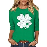 Woffccrd Womens 3/4 Sleeve St. Patrick's Day T-Shirts Crew Neck Spring Graphic Tee Tops