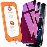 OMOTON 2 Pack Privacy Screen Protector for iPhone 16 Pro Max, Purple & Pink Gradient Anti-Spy Tempered Glass Screen Protector with Auto-Dust Removal Tray, Anti Blue & Eye Protection, Case Friendly