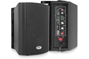 Pyle Wall Mount Home Speaker System - Active Passive Mountable Bookshelf Indoor Studio Garage Patio Stereo Sound Home Theater Speaker, Wireless Bluetooth Speaker Set W/ Aux & RCA - PDWR53BTBK (Black)