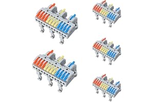 Teansic 5 Pcs Lever Wire Connector,28-12AWG Quick Wiring Cable Terminal Blocks for Circuit Inline Splices DIY Push-in Conductors Wire Connectors with Guide Rail Clamp (3 in 12 Out)
