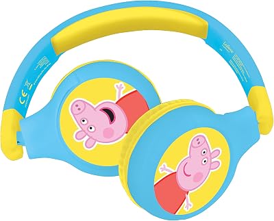 LEXIBOOK Peppa Pig 2-in-1 Bluetooth Headphones Kids Safe Foldable Blue/Yellow