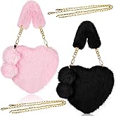 Saintrygo 2 Pieces Women's Day Heart Purse Faux Fur Shoulder Bag Soft Fluffy Handbags for Women Gifts