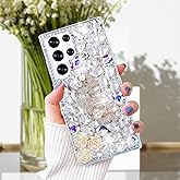 VALRION Compatible with Samsung Galaxy S25 Ultra Bling Diamond Case Luxury Glitter Shiny Sparkly 3D Butterfly Flower Crystal Rhinestones Phone Case for Women Girly Slim Shockproof Phone Cover, Silver