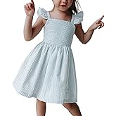 Saodimallsu Girls Summer Dress Spaghetti Strap cami Beach Sundress Spring Outfits for Kids Striped Dress Ruffle Sleeve