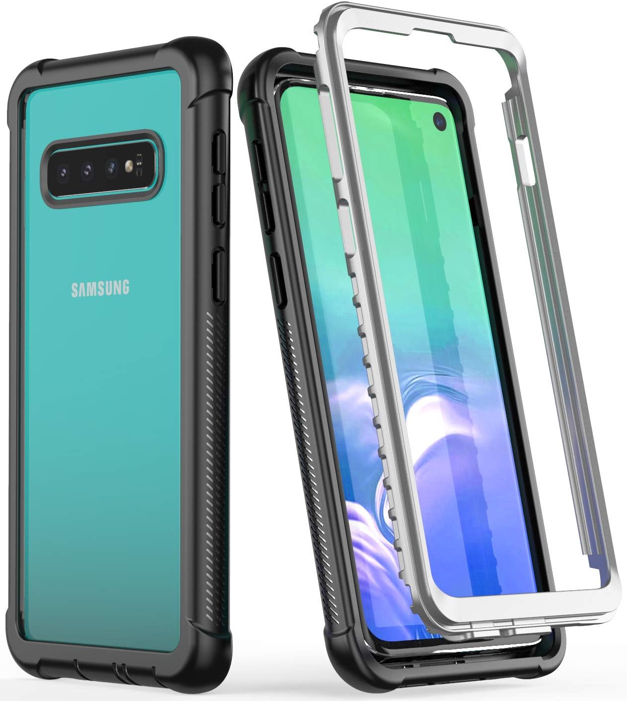 Samsung Galaxy S10+ Plus Case,Rugged Heavy Duty Bumper Armor Case Shock-Absorption Cover Without Built-in Screen Protector for Samsung Galaxy S10 Plus Case 6.4 Inch 2019 (Black/Clear)