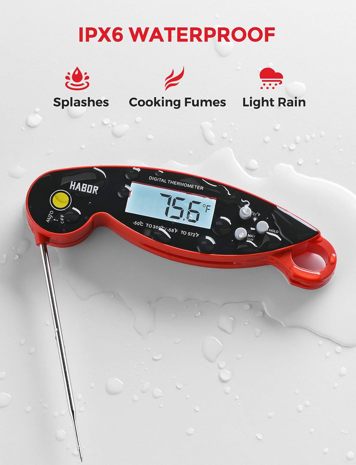 Habor Digital Meat Thermometer Upgraded Waterproof, 3s Instant Read Digital Cooking Thermometer, Kitchen Food Thermometer with Backlight & Ambidextrous Display for Candy Turkey BBQ Milk Water: Kitchen & Dining