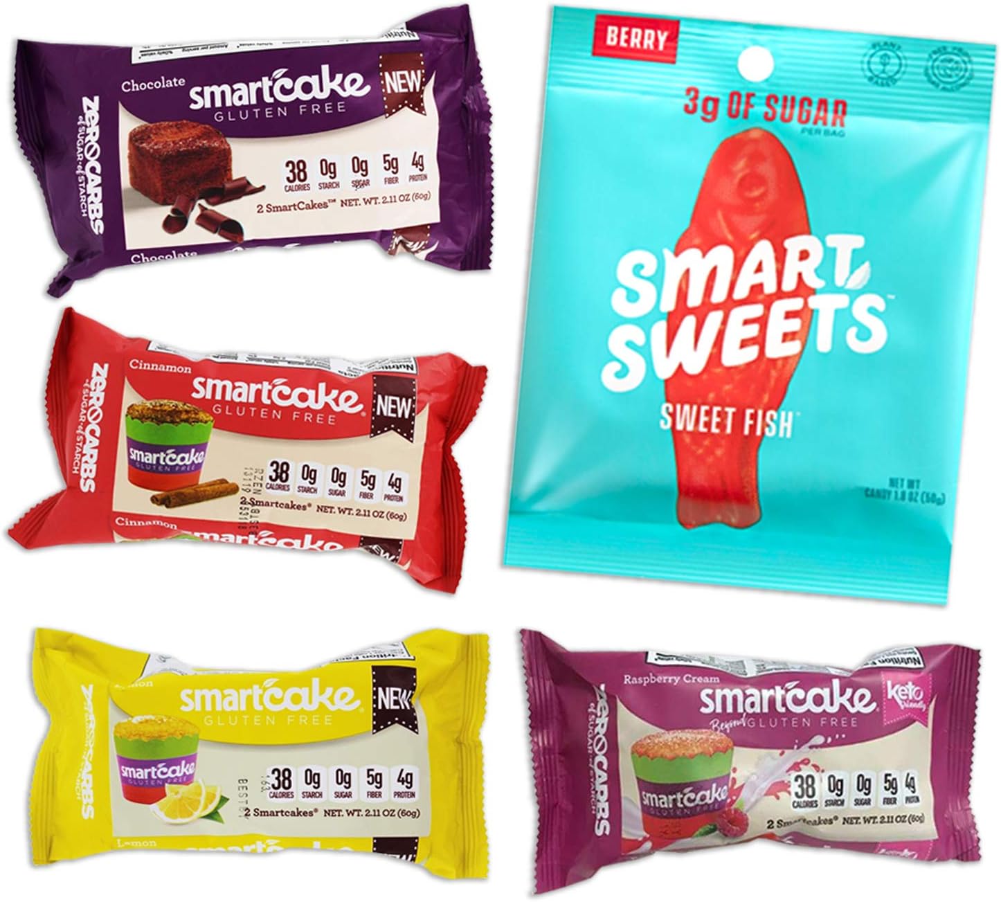 5 Pack Keto Dessert Bundle - Smart Baking Company, SmartCake ZERO Carbs, Gluten Free, Non-GMO, with Smart Sweets Sweet Fish