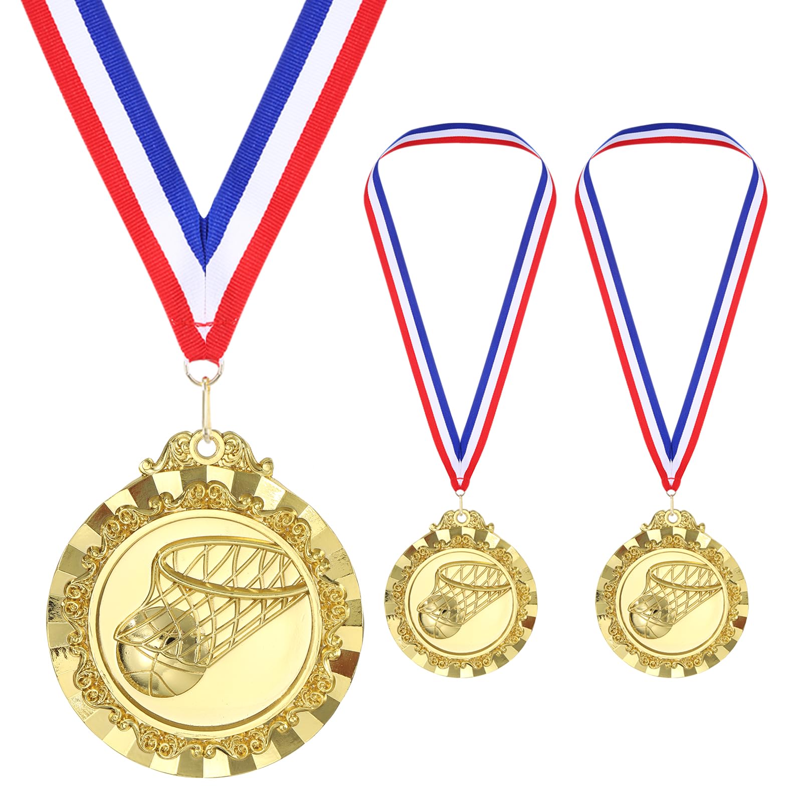 PATIKIL 2.6" Gold Basketball Medals, 3 Pack Basketball Award Medals with Ribbon Red White for Games Sports Competitions