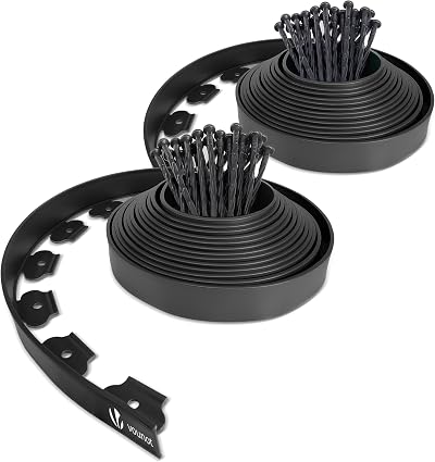 VOUNOT Lawn Edging 20m Kit with 60 Pegs 4mm Thick Black Garden Border