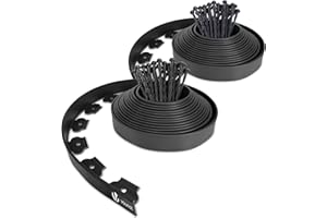VOUNOT Landscape Edging Border No Dig 66 feet Garden Edging with 30 Anchoring Stakes Plastic Lawn Edging Flexible for Lawn, Yard, Garden 2 Inch Tall Black