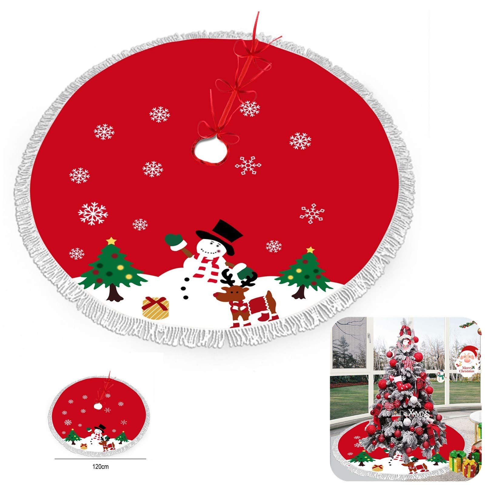 DEIOCK Christmas Tree Skirt Burlap 47‘’ Diameter Xmas Holiday Party Festival Accessory Supplies Gift Large Tree Mat Decoration Ornaments (C)