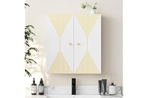 VOXANOXI Bathroom Cabinet Wall Mount, Premium Design Over the Toilet Storage Cabinet, Elegant Medicine Cabinet with Hand Drawn Gold Lines, Wall Cabinet can Also be Used in the Laundry Room and Kitchen