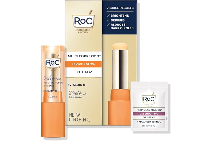 RoC Multi Correxion Revive + Glow Eye Balm with Vitamin C (0.14 oz) + Retinol Eye Cream Packette