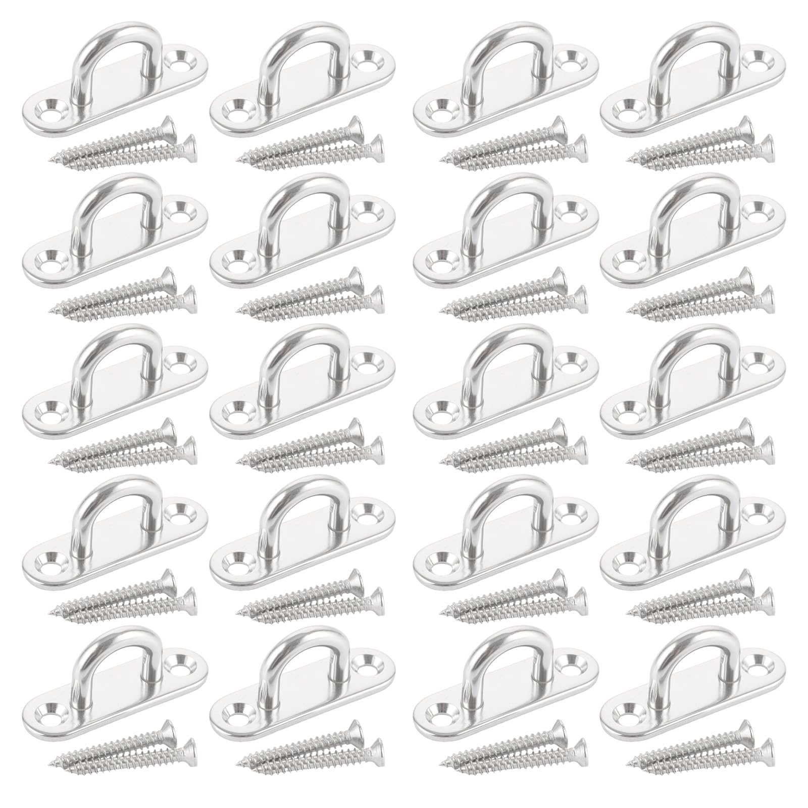 VIDETOL 20 PCS Stainless Steel Pad Eye Plate, 4.8 x 1.5 x 2.1 cm Ceiling Hooks, Hardware Staple Ring Hook with Screws, Expansion Pipes for Decking Rope, Resistance Bands, Shade Sail