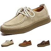 WENOREG Men's Suede Lace Up Casual Loafers Fashion Comfort Slip-ons 2-Eye Thick Sole Waterproof Walking Sneakers Outdoor Flat Low Top Lightweight Walking Working Office Work Mocassins Shoes