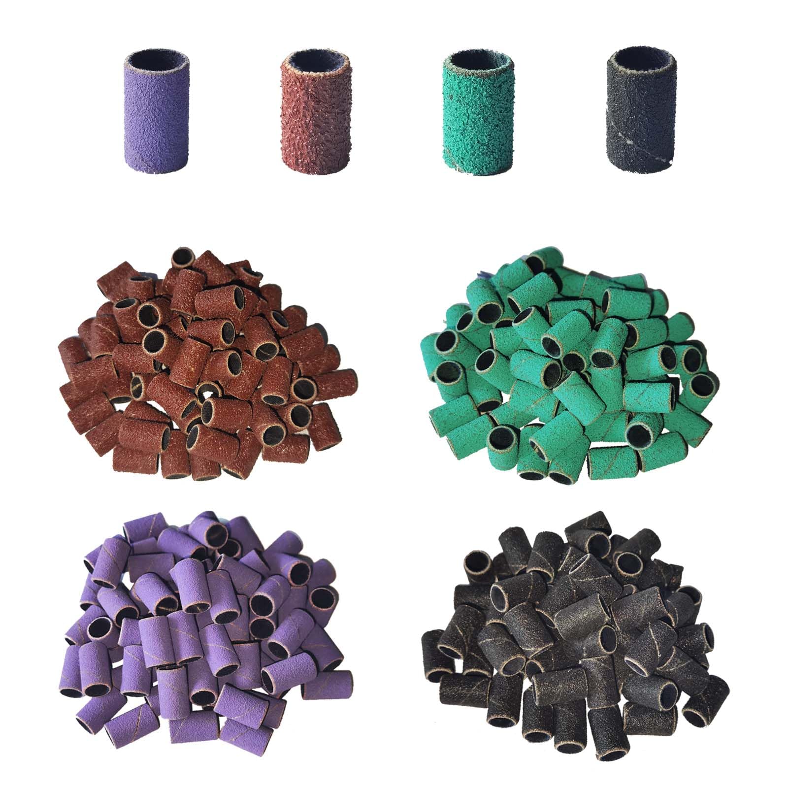 HEBECA Sanding Bands Nail Drill Bits 240pcs - 80# 120# 150# 180# 4 Color Coarse Fine Grit Nail File Sanding Bands Replacement for 3/32" Mandrel Bit AD1001