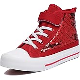 Zoroadke Kids Sparkle Sequins High Top Casual Adjustable Strap Canvas Shoes Girls and Boys Glitter Sneakers