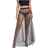 Milumia Women's Sheer Mesh Skirt See Through A Line High Waist Maxi Skirts Concert Rave Outfits