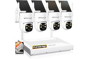 【Wire-Free & Aurora Lux Night Color】 Wkkengd Solar Security Cameras Outdoor Wireless, Battery Powered Home Security PTZ Cameras System with 1TB HDD, 2K Color Night Vision, AI Detection, 5G & 2.4G