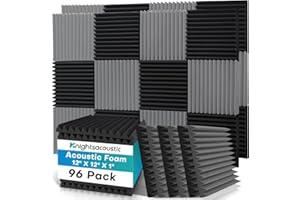 Knightsacoustic 96 Pack Sound Proof Foam Panels for Walls, 1 X 12 X 12 Inches Acoustic Foam Panels, High Density Acoustic Panels Sound Absorbing, Black Gray Noise Cancelling Studio Wedges
