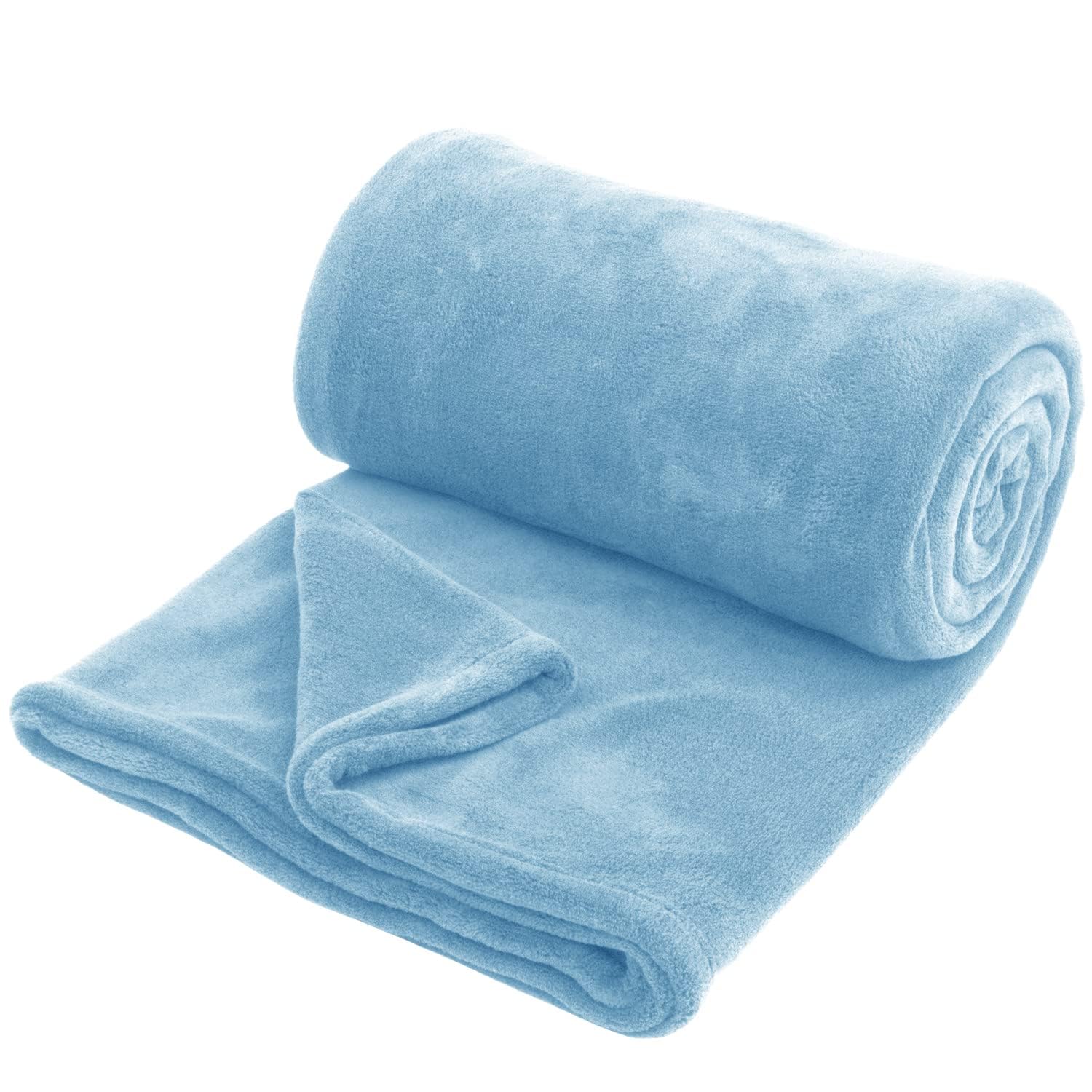 Hafaa Fleece Blanket Throw Double Fluffy Throws for Sofas - 400 GSM Soft Cosy Warm Bed Blankets for Adults Kids Twin Size, Light Blue, 150x200cm