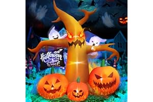 XOOWOO Halloween Inflatables Large Outdoor Decorations: 8FT Spooky Halloween Tree Decor with Blow up Ghosts, Pumpkins Built-in LED Lights for Halloween Party Outside Lawn Yard Decoration