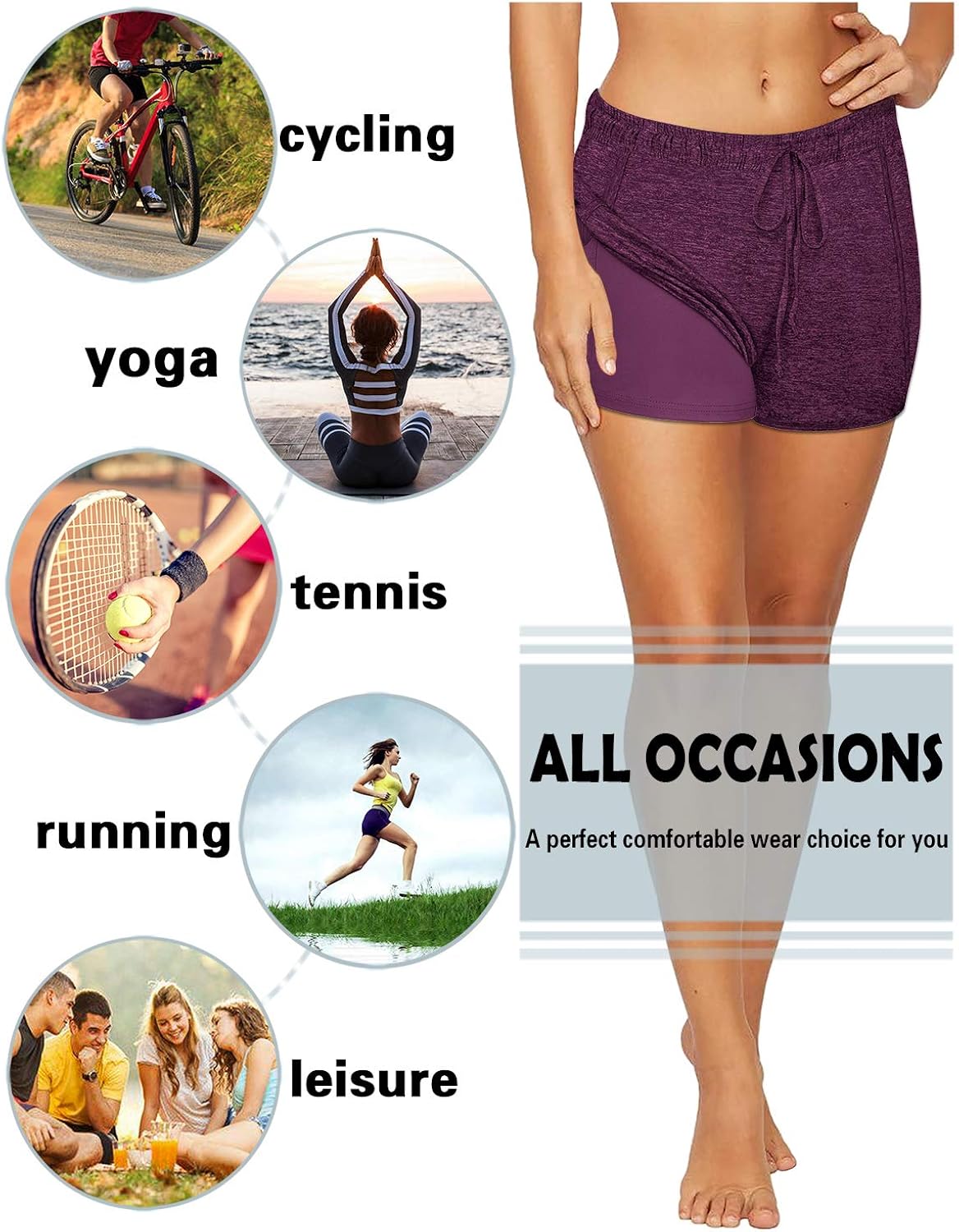 Blevonh Women Yoga Running Shorts 2 in 1 Workout Athletic Shorts with Pockets S-3XL: Clothing