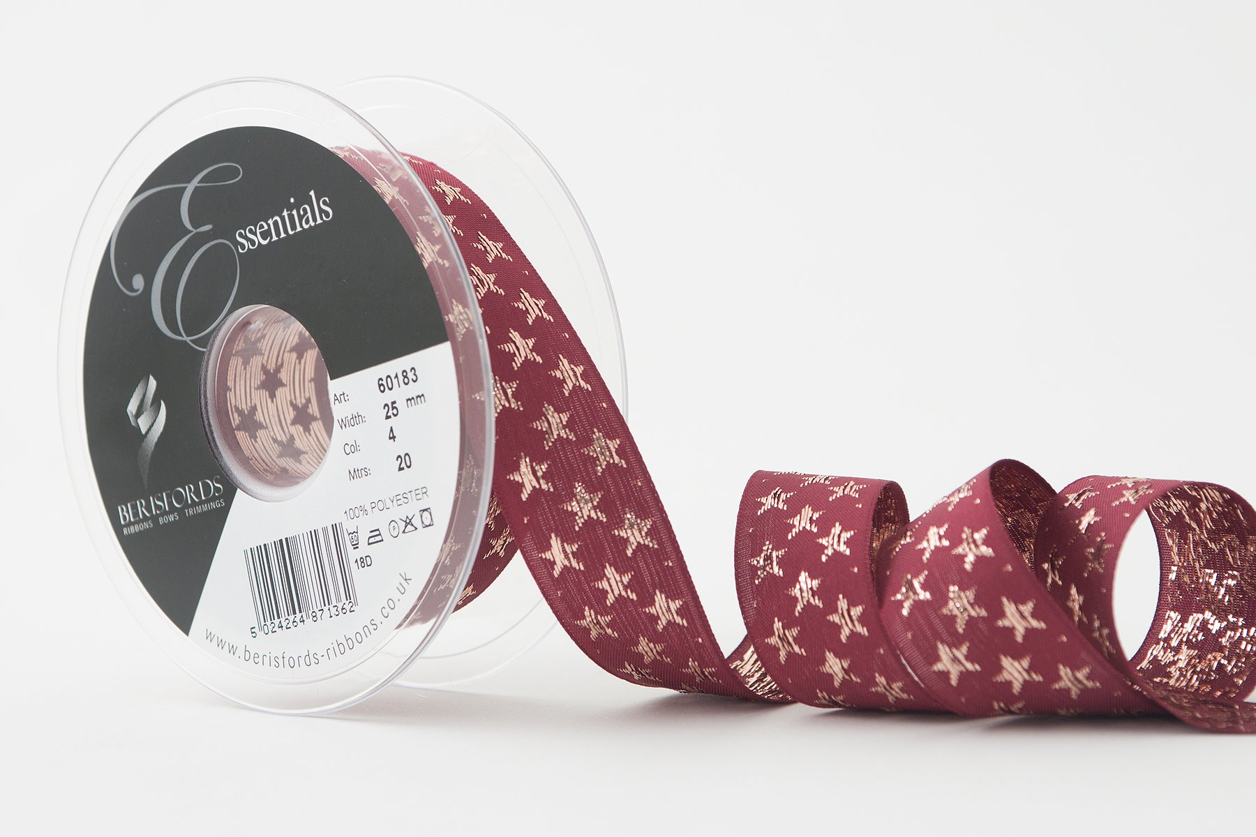 Berisfords Galaxy Ribbon, Bordeaux/Rose Gold, 25 mm