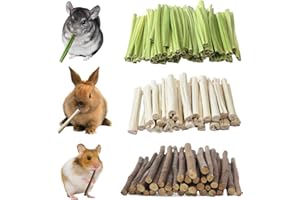 JFWOD Rabbit Natural Chew Sticks, 30PCS Sweet Bamboo Chew Sticks & 40PCS Papaya Stems Bunny Chews Sticks & 40PCS Apple Sticks for Rabbit Hamster Chinchilla Guinea Pig Small Animals