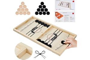 moopok Fast Sling Puck Game - Fast Action Super Foosball Table Desktop Battle Slingshot Wooden Air Hockey Board Game -Guaranteed Fun for Family Game Night or Friends Party