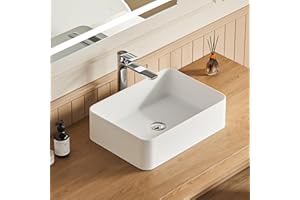 Cpingao Rectangle Vessel Sink, 20" x 14" White Stone Resin Countertop Bathroom Sink Above Counter Vanity Sink Art Basin with Pop up Drain