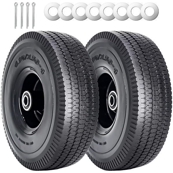 SIMEIQI 2PACK 10 X 4.10/3.50-4″ SOLID PU RUN-FLAT TIRE WHEEL WITH 5/8″AXLE BORE HOLE 2.24″ OFFSET HUB DOUBLE-SEALED BALL BEARINGS FOR WAGONS WHEELBARROWS HAND TRUCKS