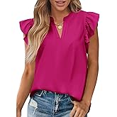 Zenlonr Womens Summer Tops 2026 Casual V Neck Ruffle Cap Sleeve Blouse Shirts Solid Color Tunic Tops