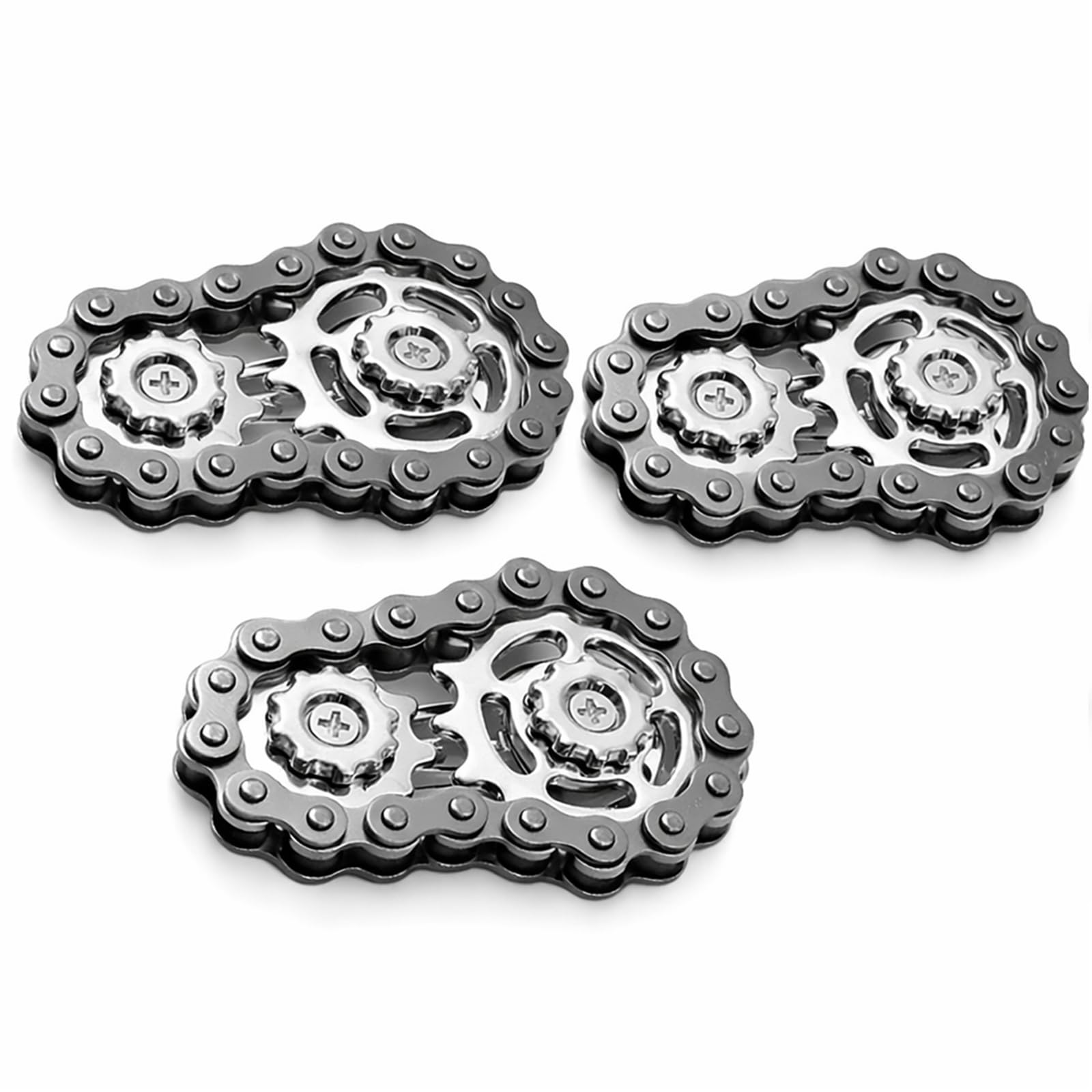 Mechanical Chain Gear Desk Accessory Set (3 Pack) for Adults, Premium Metal Dual Gear Silent Rotation Gadget, Gunmetal Industrial Style with Silver Rivet Finish, Office Gift Idea — image 1
