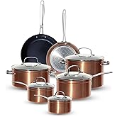 Nuwave Healthy G11-Pots and Pans Set Non Stick, 9H Near-Diamond Hardness Scratch-Resistant, Works on All Stovetops, PFAS Free, with Frying Pans, Saucepans & Glass Lids, Stay-Cool Handles, Copper