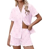 Ekouaer Pajamas for Women Sets Cute Pjs Button Down 2 Piece Short Sleeve Ruffle Lounge Set Sleepwear