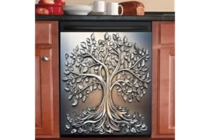 Tomhong 2D Flat Silver Tree of Life Dishwasher Magnet Cover 23x26 Inch Panel Decal Fridge Washer Refrigerator Door Cover Kitc
